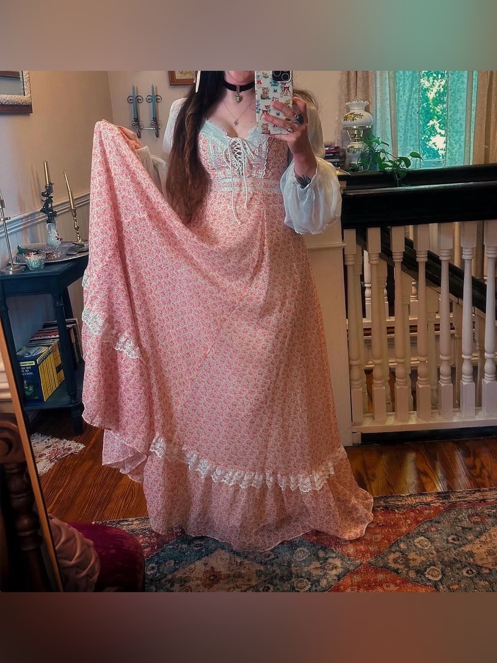Gunne Sax Pink floral Maxi Dress